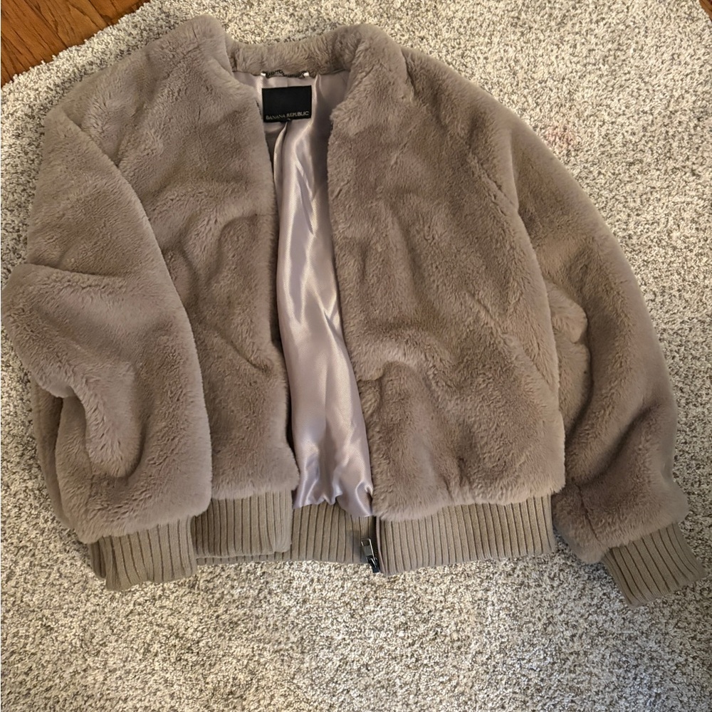 Barely used. Banana Republic Taupe/greyFaux Fur Jacket